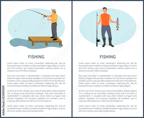 Fishing Freetime Activity Fisher with Rod and Catch