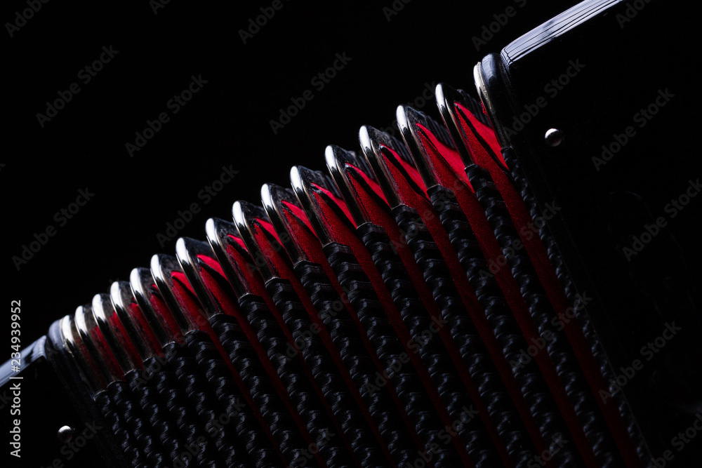 Akkordeon, Harmonika Balg in schwarz, rot Stock-Foto | Adobe Stock