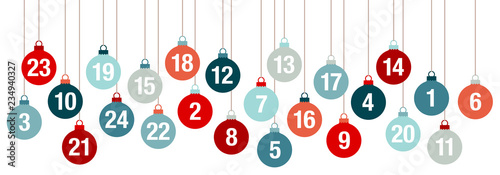 Advent Calendar Banner Hanging Christmas Balls Red/Blue