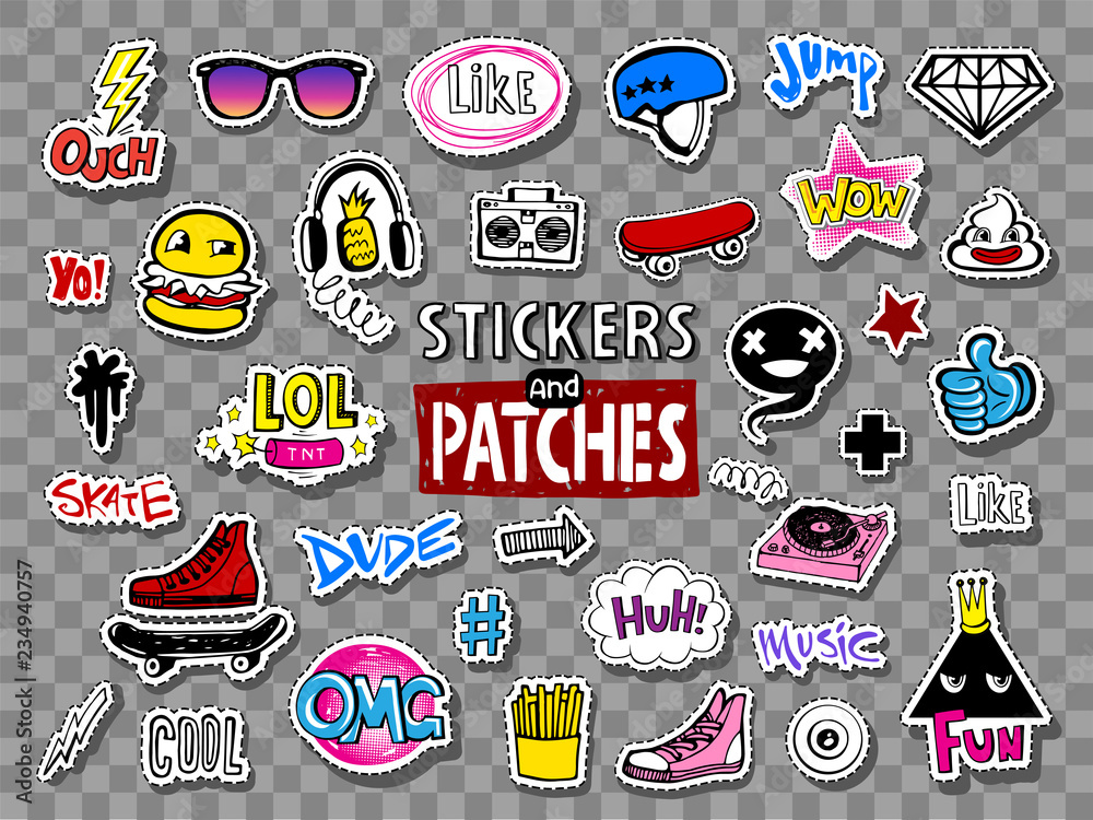 Hipsters teens stickers and patches - obrazy, fototapety, plakaty 