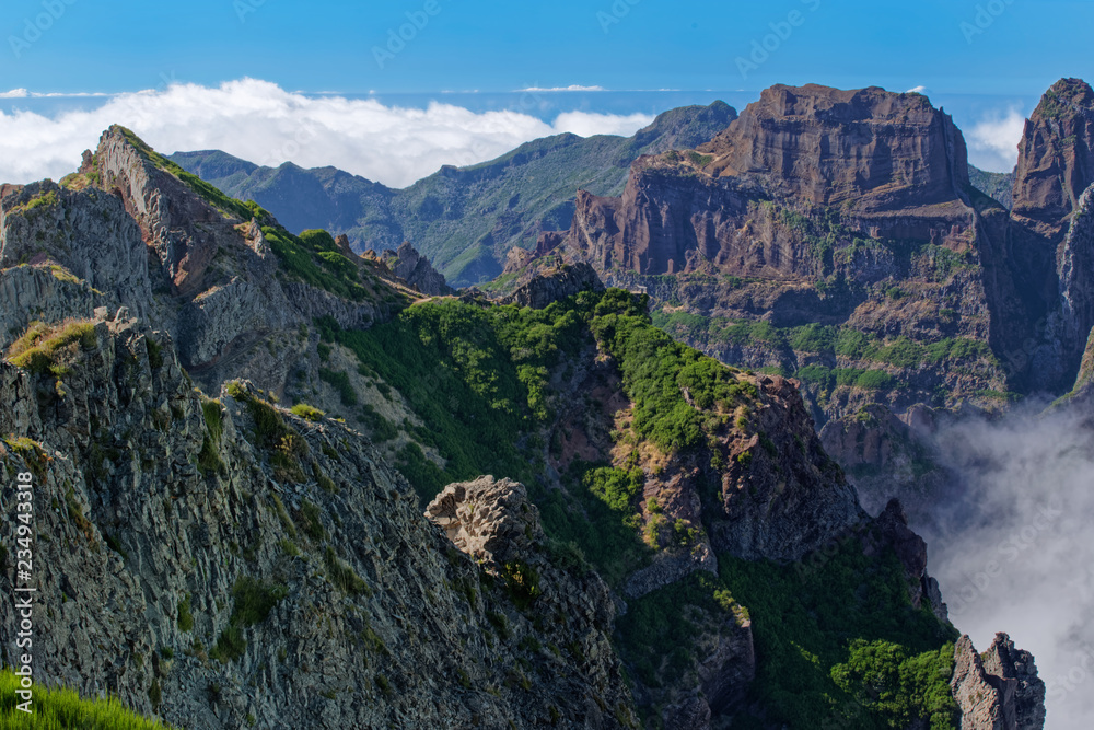 Amazing view on the mountain peaks from Pico do Arieiro on Portuguese island of Madeira