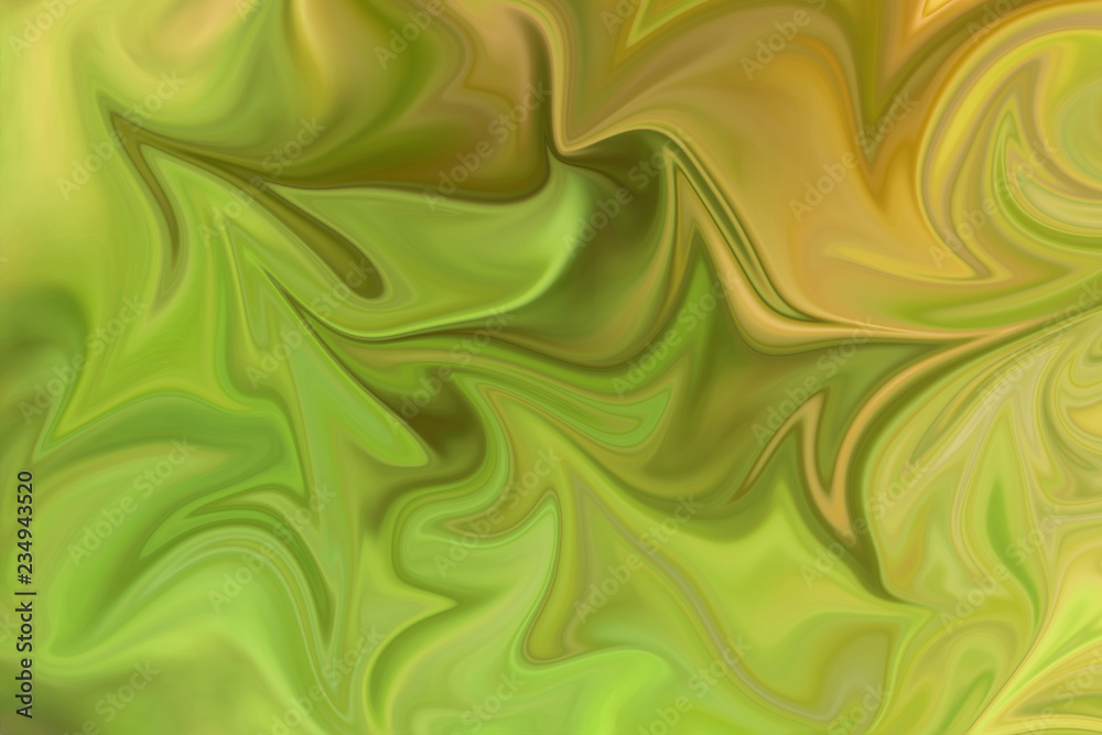 Liquify Abstract Pattern With Green And Yellow Graphics Color Art Form. Digital Background With Liquifying Flow. Liquify Abstract Pattern With Green And Yellow Graphics Color Art Form. Digital Background With Liquifying Flow.