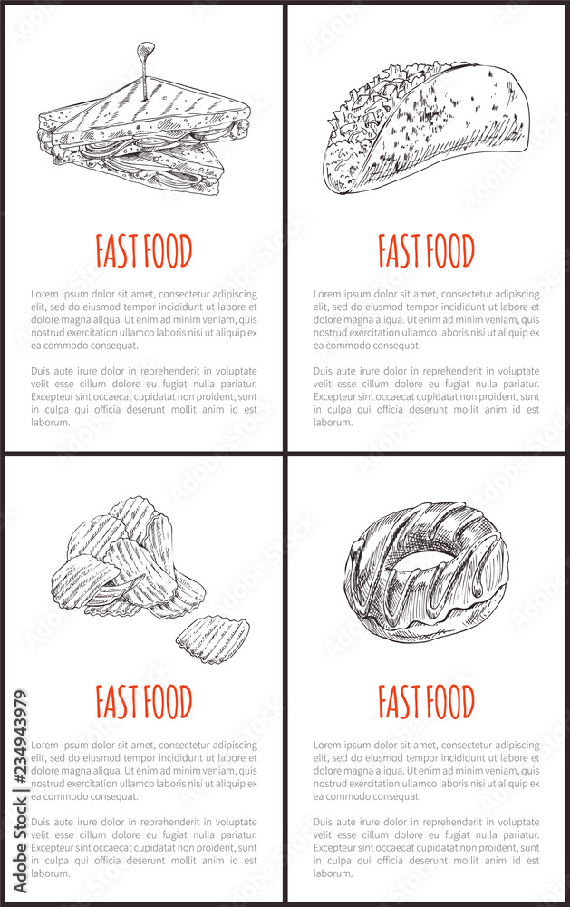 Obraz premium Fast Food Taco Burrito Set Vector Illustration