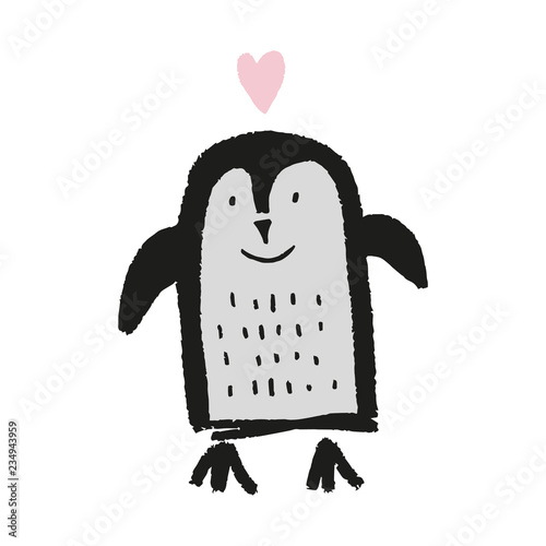 Cute nursery hand drawn little penguin, baby animal print