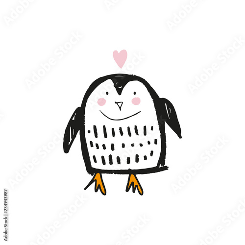 Cute nursery hand drawn little penguin, baby animal print