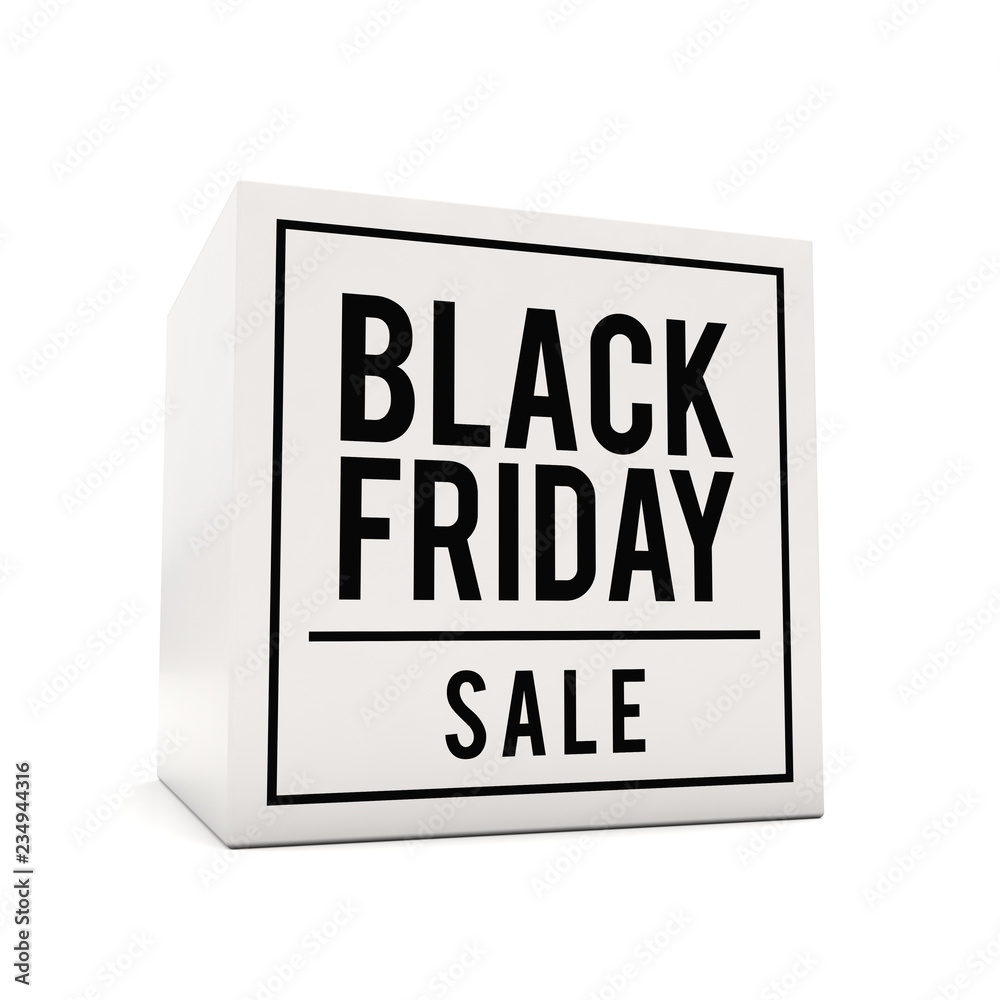 Black friday sale sticker on white cube Black friday sale sticker on white cube