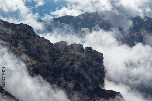 Rocky formation in the clouds on Portuguese island of Madeira