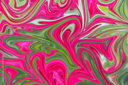 Liquify Abstract Pattern With DeepPink, Green And Pink Graphics Color Art Form. Digital Background With Liquifying Flow.