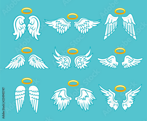 Angel white feather wings with nimbus set