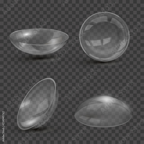 Contact optical lens closeup, realistic style set