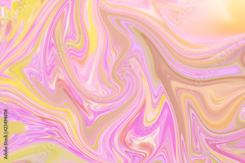 Liquify Abstract Pattern With Pink, Yellow And Green Graphics Color Art Form. Digital Background With Liquifying Flow.
