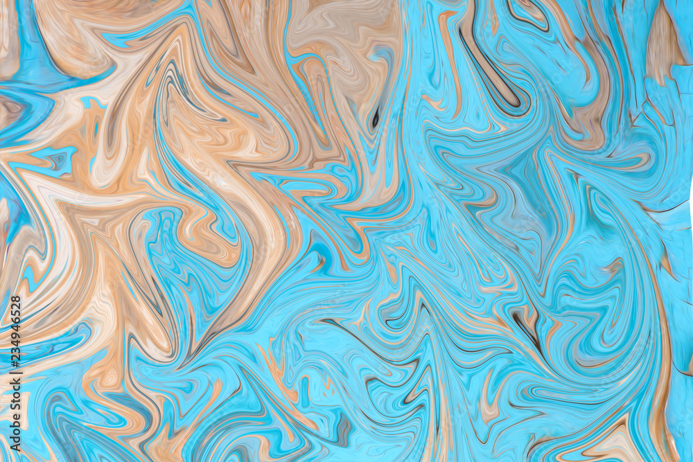Liquify Abstract Pattern With Cyan And brown Graphics Color Art Form. Digital Background With Liquifying Flow.