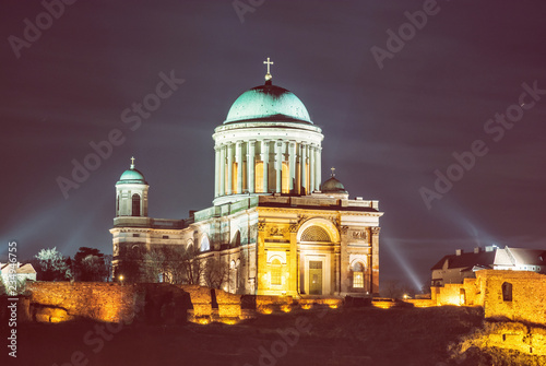 Esztergom basilica in the night, Hungary Fototapeta