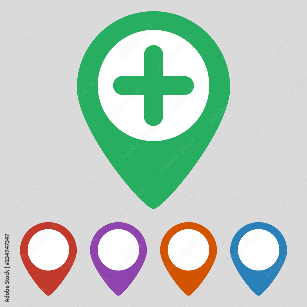 Map pointer with hospital icon on gray background. Map pointer with hospital icon on gray background.