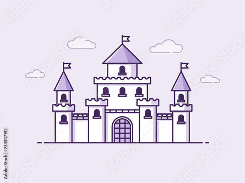 Medieval castle vector illustration in mono line art style