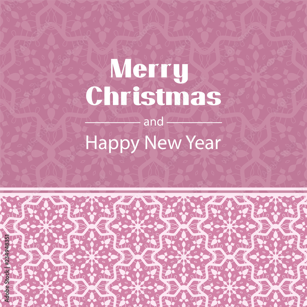 Christmas greeting card. Happy New Year background with openwork snowflakes. Wedding invitation with lace