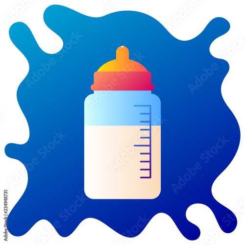 Baby bottle gradient flat icon with fluid background.