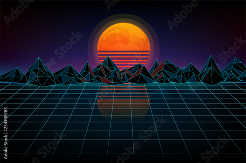 Φωτογραφία Futuristic retro landscape of the 80`s