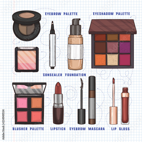 Color illustration of makeup products