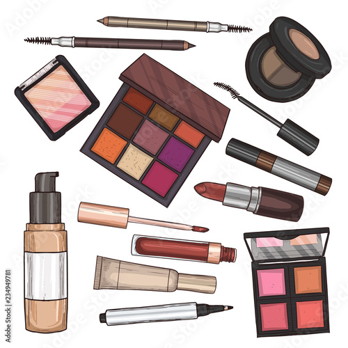 Color illustration of makeup products