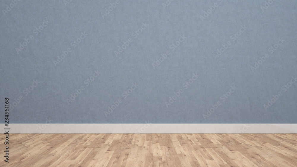 Blue concrete wall and wood floor 3d rendering Blue concrete wall and wood floor 3d rendering