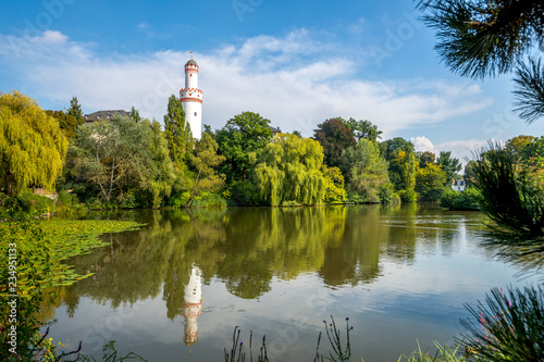 Germany, Hesse, Bad Homburg, Weisser Turm, palace garden and lake photo