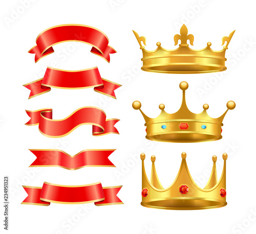 Ribbons and Crowns Icons Set Vector Illustration