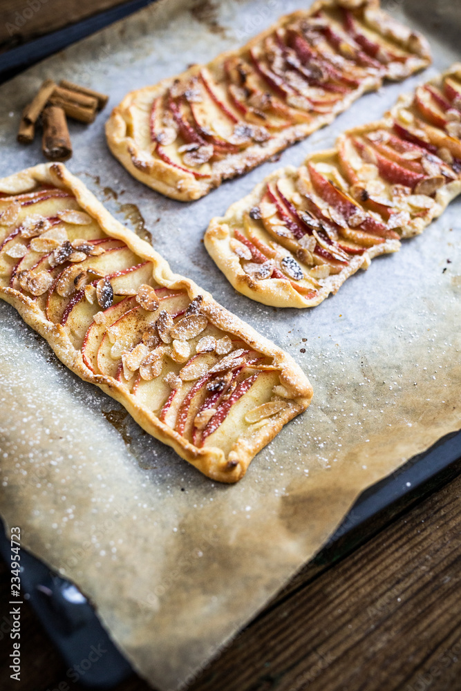 Home-baked Apple Pie on baking tray Home-baked Apple Pie on baking tray