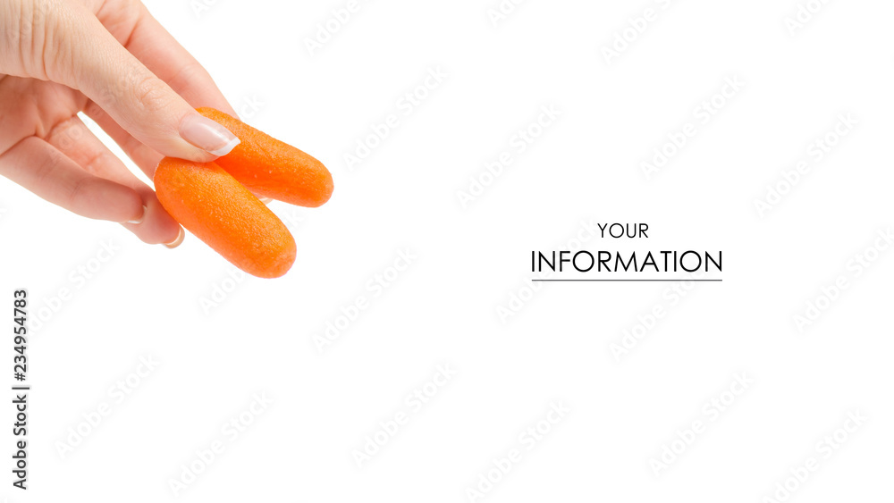 Small carrot in hand pattern on white background isolation Small carrot in hand pattern on white background isolation