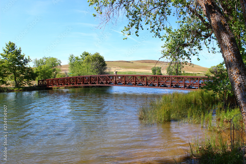 steel walking bridge over lake steel walking bridge over lake
