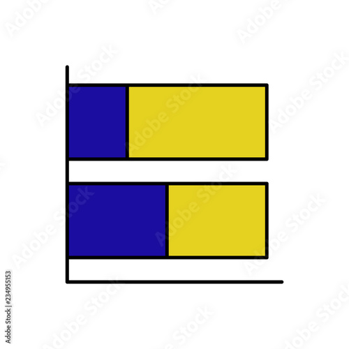 Vector 100% stacked bar chart icon with blue and yellow segments	