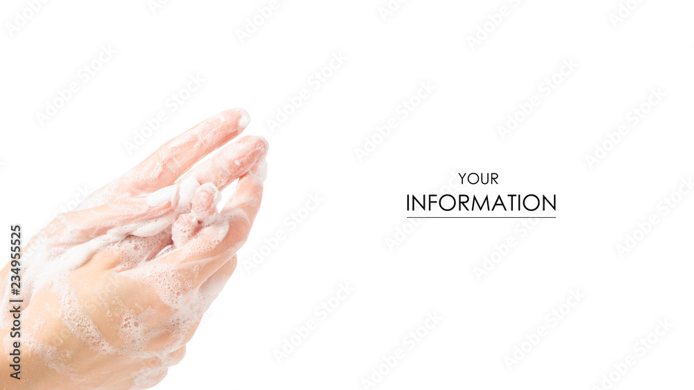 Soapy hands foam pattern on white background isolation Soapy hands foam pattern on white background isolation