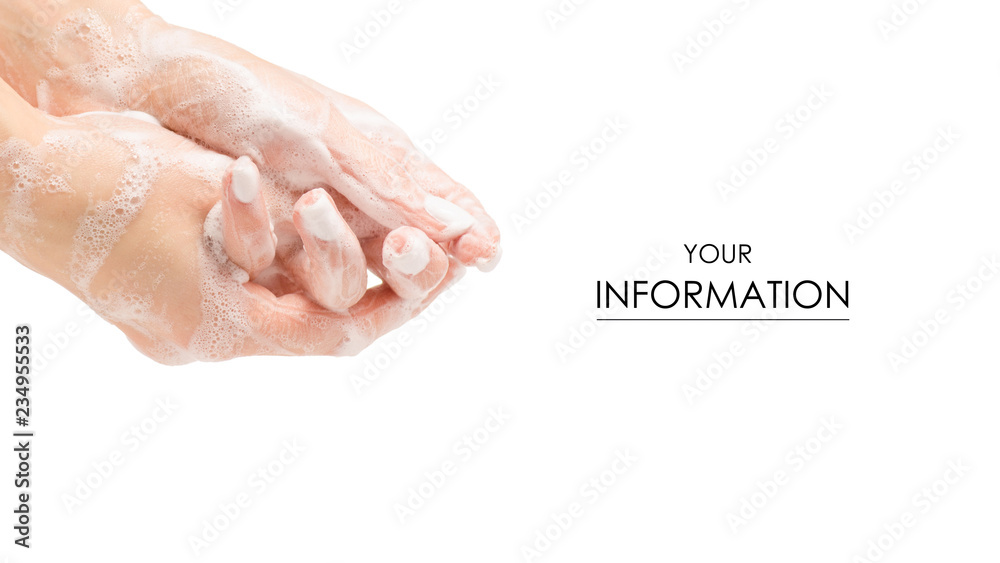 Soapy hands foam pattern on white background isolation Soapy hands foam pattern on white background isolation