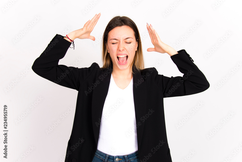 young woman pissed off stressed and headache concept young woman pissed off stressed and headache concept