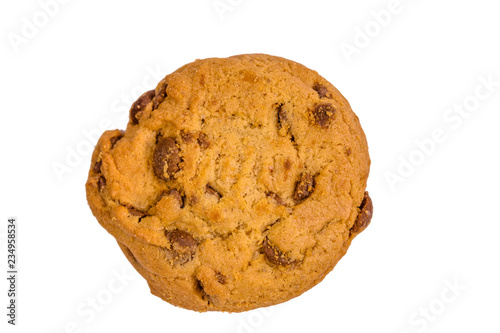 Fresh chocolate chip cookie isolated on white background