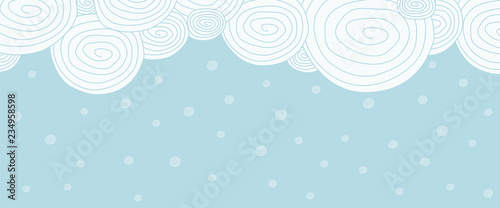 Fototapeta Naklejka Na Ścianę i Meble -  Snowy day background. Clouds with snowfall. Doodle style vector illustration. Eps 10.