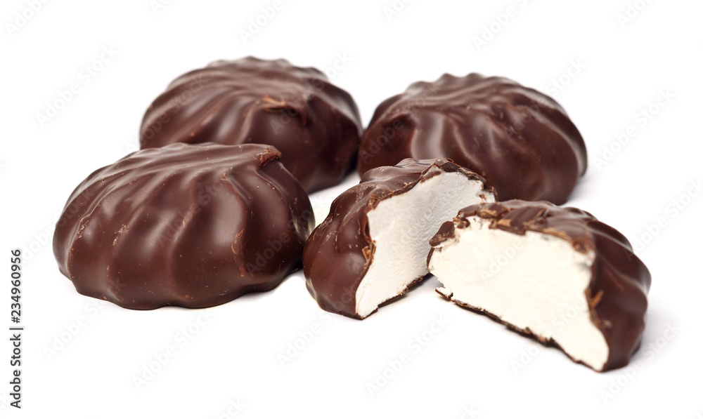 Marshmallows chocolate isolated on white background