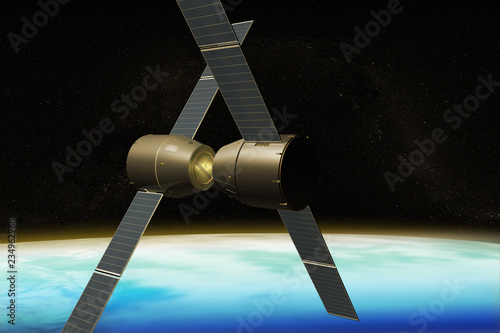 Fototapeta Naklejka Na Ścianę i Meble -  3D rendering of a space station modules assembly in space