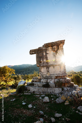 Ruins of the antique city Sidyma among beautiful mountains