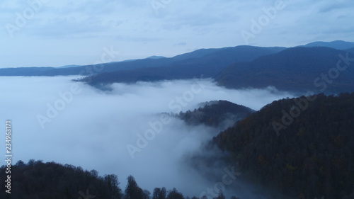 Aerial view of Foggy Valley in Bolu,TURKEY