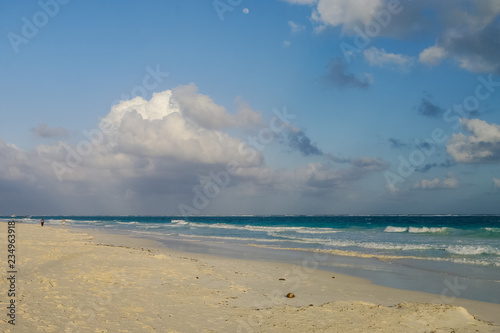 White sand  beach and waves on the coast of the Caribbean Sea, Mexico. Riviera Maya © smoke666