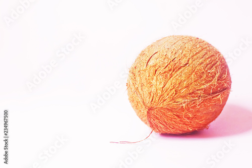 Coconut on pink background. Minimal style