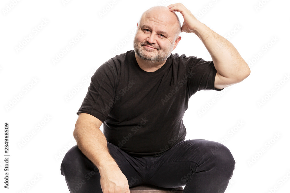 Bald man laughs close up Bald man laughs close up