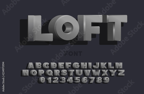 Stylized loft bold font, alphabet, letters and numbers. Vector Illustration