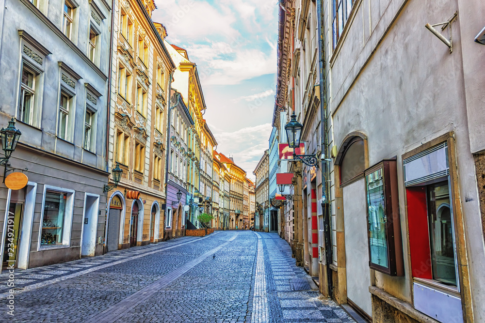 Medieval Prague Street in Old town, no people