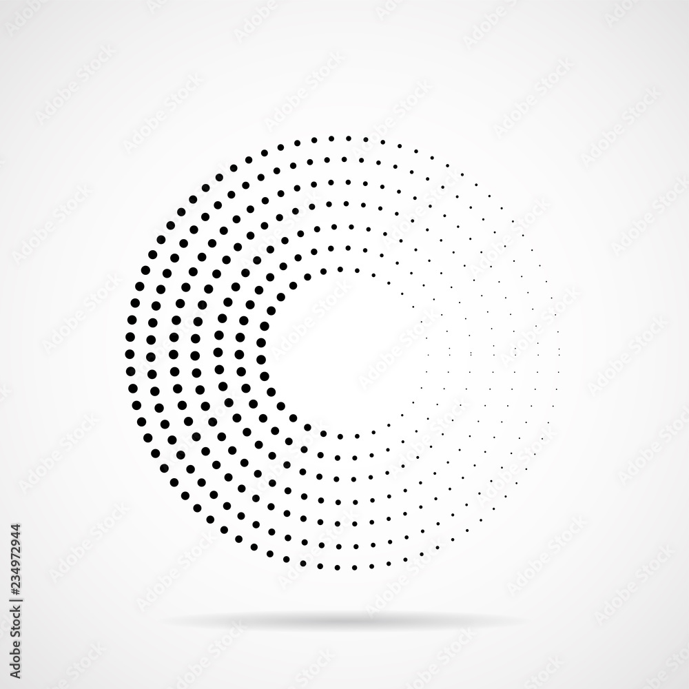 Abstract dotted circles. Dots in circular form. Halftone effect. Vector