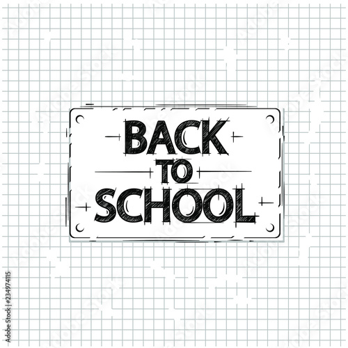 Line art with back to school words, logotype with hand drawn letters, black and white version