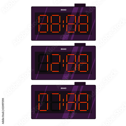 Vector red electronic digital clock, vector flat cartoon illustration isolated on white background