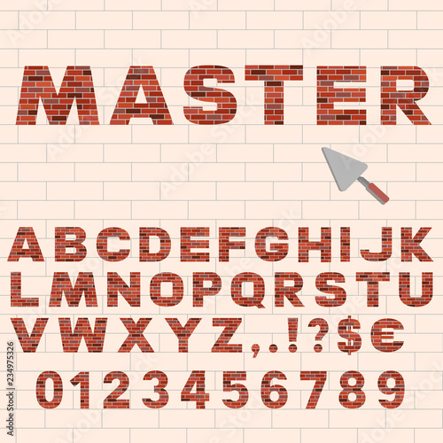 Brick font. Vector illustration