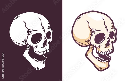 Cartoon skull with open mouth perspective view